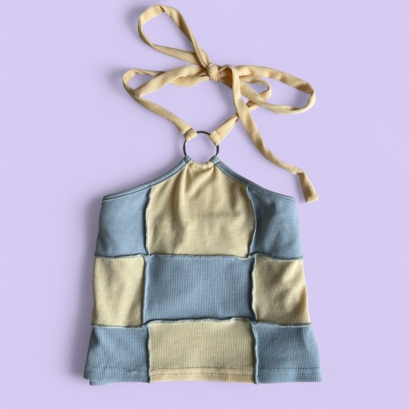 PRETTY GARBAGE COLORBLOCK HALTER TOP - Picture 1 of 6